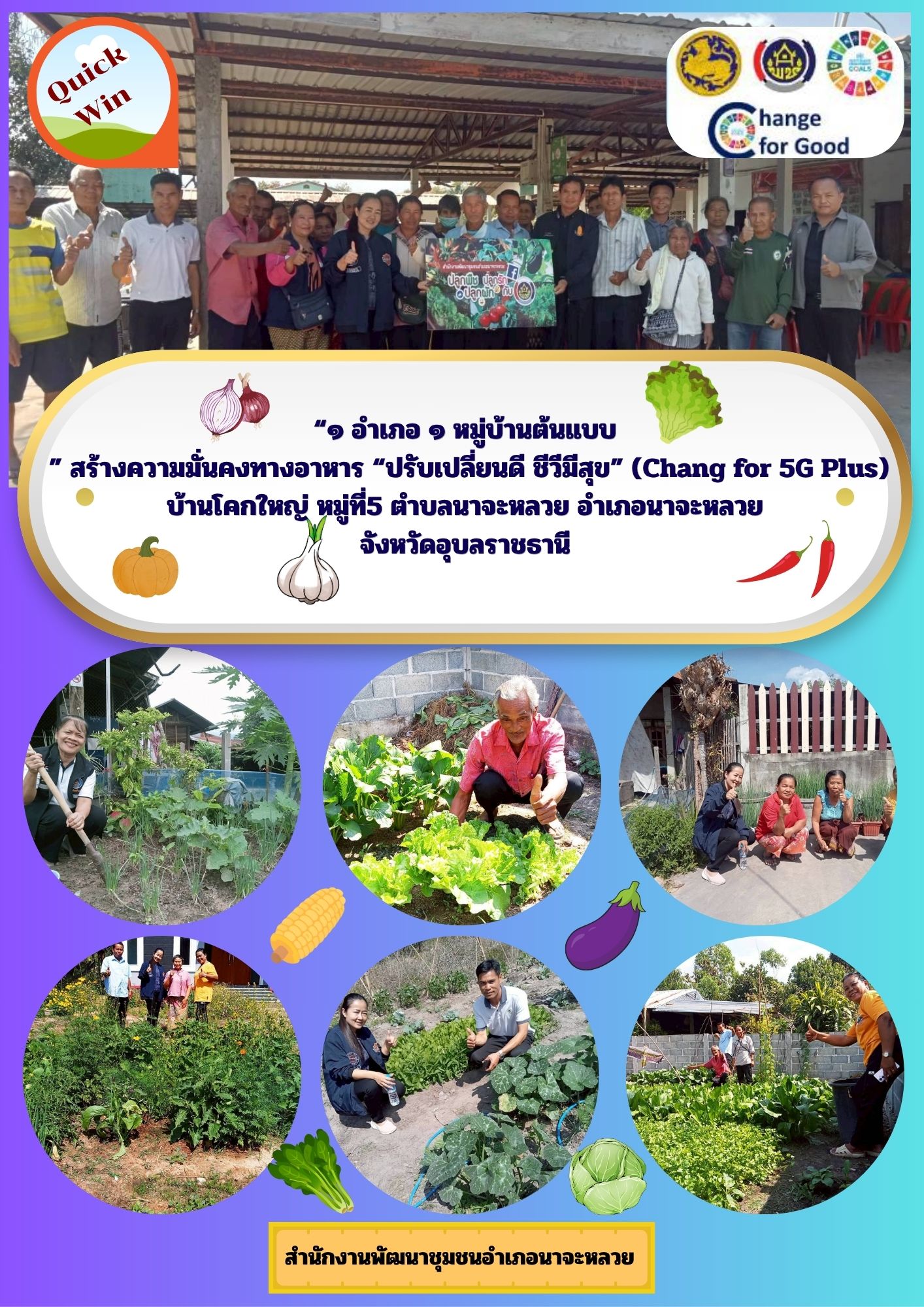  “1 อำเภอ 1หมู่บ้านต้นแบบ ” สร้างความมั่นคงทางอาหาร “ปรับเปลี่ยนดี ชีวีมีสุข” 